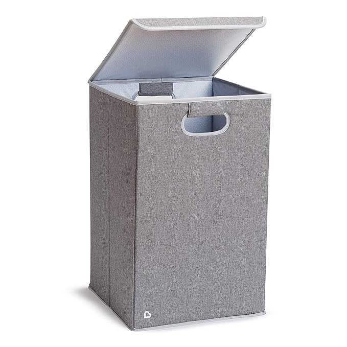 Munchkin Laundry Hamper for Baby and Kids, Collapsible Nursery Organizer with Lid, Grey