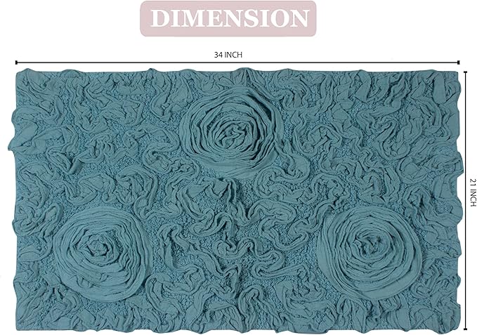 Home Weavers Bell Flower Collection 100% Cotton Tufted Bath Rugs, Extra Soft and Absorbent Bath Rugs, Non-Slip Bath Mats, Machine Washable, Bath Mats for Bathroom Floor, 21"x34" Rectangle, Blue