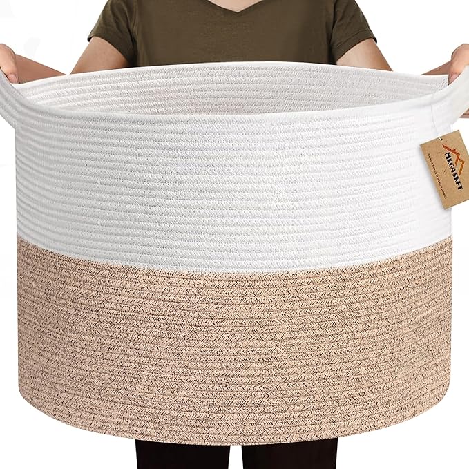 115L Super Large Blanket Basket, Kids Dog Toy Storage Bin Box, Oversized Nursery Baby Toy Organizer, Cotton Rope Woven Bin, XXXL Jumbo Basket for Blankets for Living Room, 23.6"x15.7", Brown