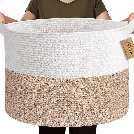 115L Super Large Blanket Basket, Kids Dog Toy Storage Bin Box, Oversized Nursery Baby Toy Organizer, Cotton Rope Woven Bin, XXXL Jumbo Basket for Blankets for Living Room, 23.6"x15.7", Brown