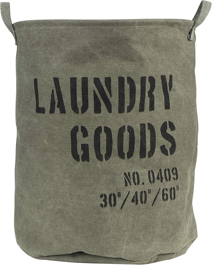 Danya B. LY952 Decorative Collapsible Portable Fabric Laundry Basket - Foldable Canvas Clothes Hamper with Handles - Khaki Green