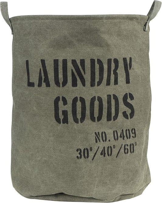 Danya B. LY952 Decorative Collapsible Portable Fabric Laundry Basket - Foldable Canvas Clothes Hamper with Handles - Khaki Green