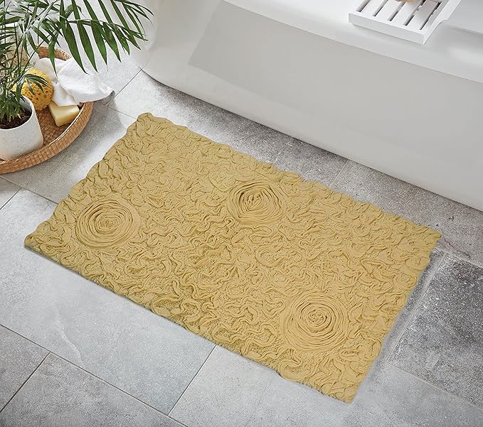 Home Weavers Bell Flower Collection 100% Cotton Tufted Bath Rugs, Extra Soft and Absorbent Bath Rugs, Non-Slip Bath Mats, Machine Washable, Bath Mats for Bathroom Floor, 24"x40" Rectangle, Yellow
