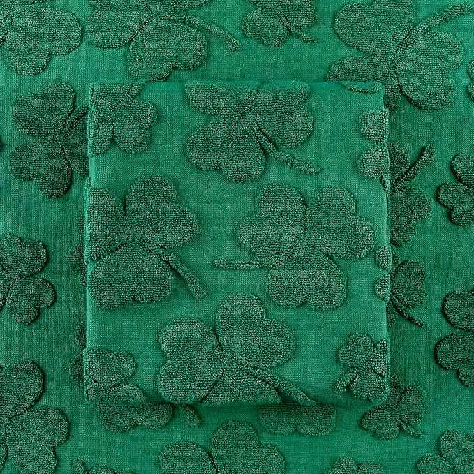 2 Pack St. Patrick's Day Hand Towels Kitchen Dish Towels Green Clover Shamrocks 100% Cotton Soft Absorbent Decorative Bathroom Towels Set for Drying, Cleaning, Cooking, 13.7'' x 29.5''