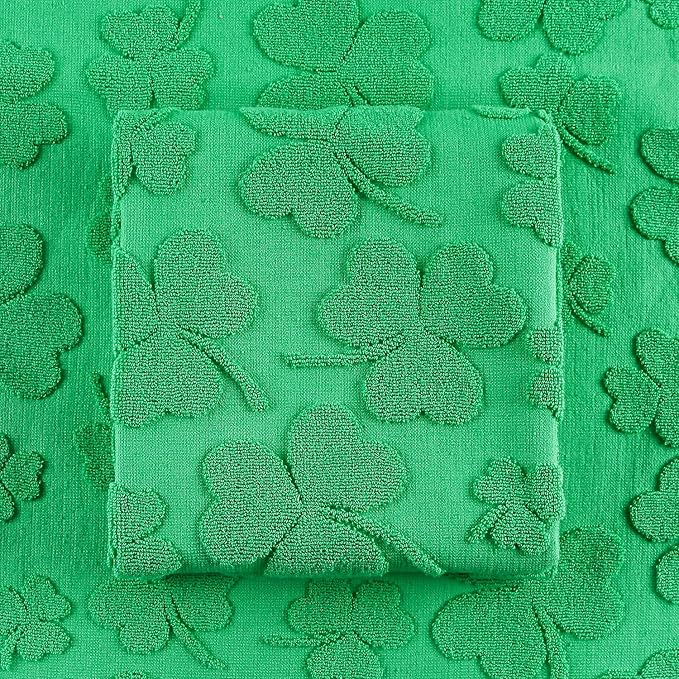2 Pack St. Patrick's Day Hand Towels Kitchen Dish Towels Spring Green Clover Shamrocks Melody 100% Cotton Decorative Bathroom Towels Set Soft and Quick Drying, 13.7'' x 29.5''