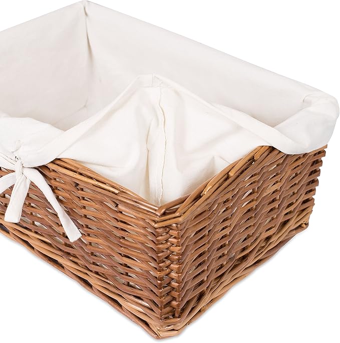 BirdRock Home Woven Willow Baskets with Liner | Set of 5 | Rectangular Hampers and Storage Bins with Lids | Decorative Wooden Wicker Baskets | Organizer | Natural (Brown)
