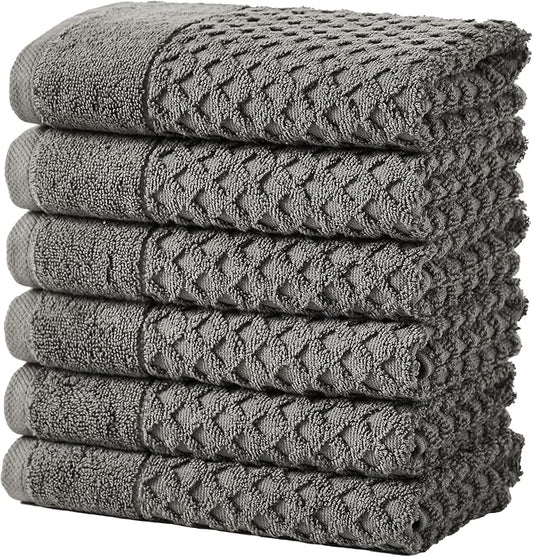 Great Bay Home Hand Towels - 100% Cotton 6 Pack 26x16 Hand Towel Set - Absorbent, Durable, Quick-Dry Towels for Bathroom (Dark Grey)