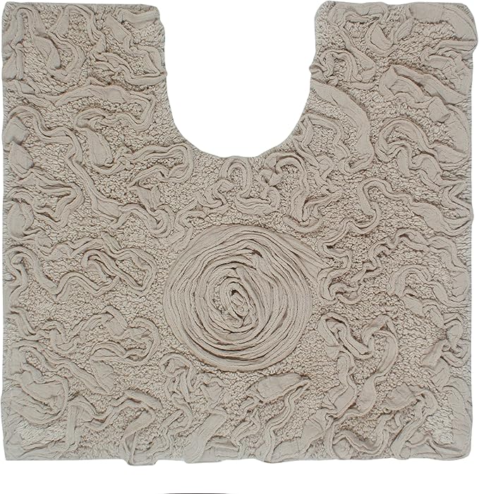 Home Weavers Bell Flower Collection 100% Cotton Tufted Bath Rugs, Extra Soft and Absorbent Bath Rugs, Non-Slip Bath Mats, Machine Washable, Bath Mats for Bathroom Floor and Tub, 20"x20" Contour, Linen