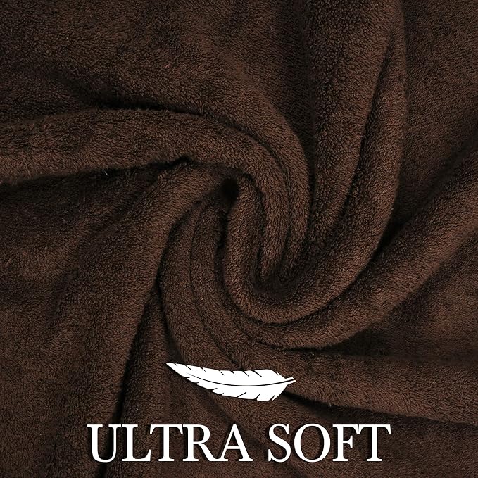 6 Piece Luxury Bathroom Towels Set - 100% Cotton, Dark Brown/Chocolate, Includes 2 Bath Towels, 2 Hand Towels, and 2 Washcloths - Quick Dry, Absorbent, Plush, Soft