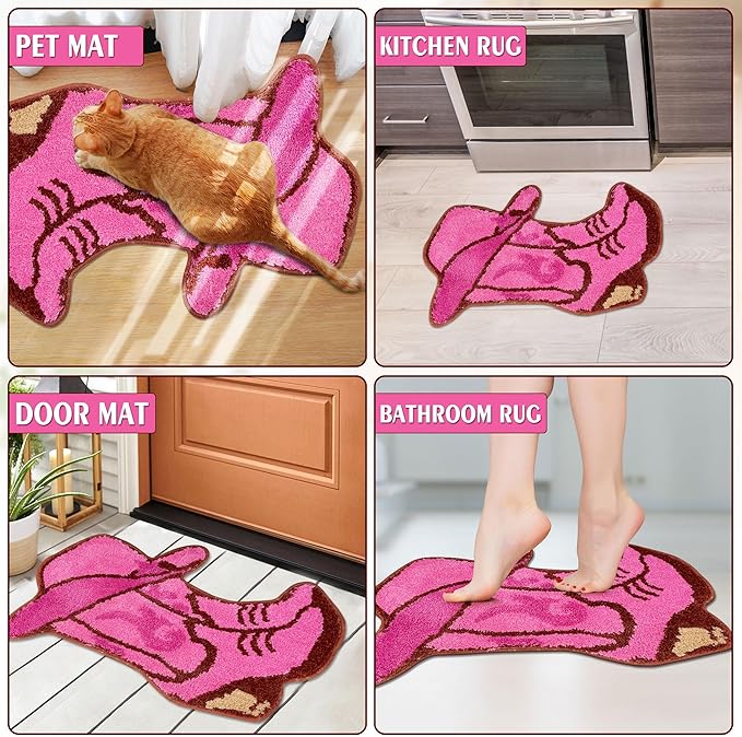 Hexagram Western Pink Cowgirl Bathroom Rug 16×24 Inch, Preppy Room Decor, Western Cowgirl Bathroom Decor, Funky Small Bath Mat Indoor, Non Slip Soft Washable Irregular Rug for Room, Bathtub, Door