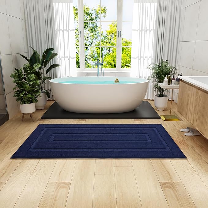 HOMORE Bathroom Runner Rugs 24x70 Non Slip Washable Long Bath Rug, Navy Rugs for Bathroom Absorbent Bath Rug Runner with TPR Backing, Soft and Thick Bath Mat for Shower Floor