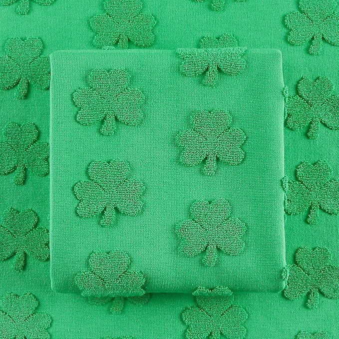 2 Pack St. Patrick's Day Hand Towels Spring Green Clover Shamrocks 100% Cotton Soft Absorbent Decorative Bathroom Towels Set for Bath Kitchen Bar Gift, 13.7'' x 29.5''