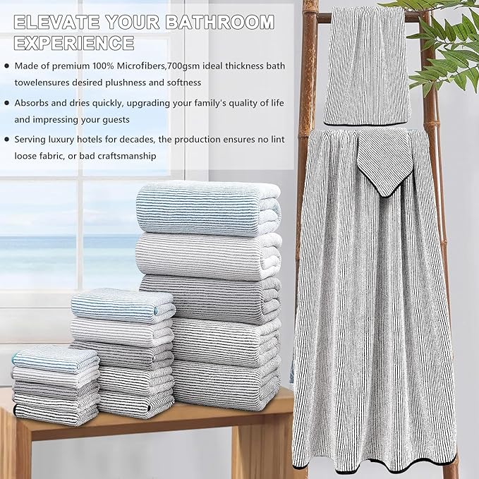2 Pack Black White Hand Towel Set "16x31",Ultra Soft Microfiber Towel Set for Bathroom Highly Absorbent & Quick Dry Hand Face Towel,Multi-purpose Luxury Premium Towel for Kitchen,Hotel,Shower,Spa,Gym