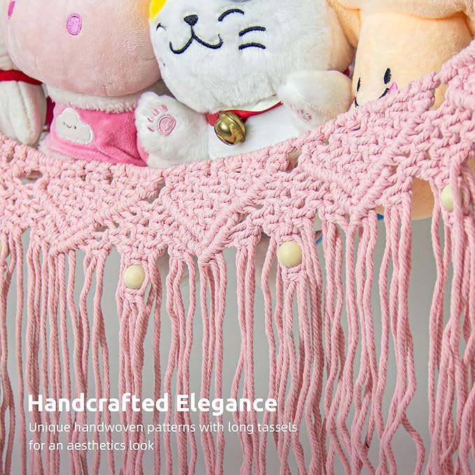 Large Stuffed Animal Hammock, Stuffed Animal Storage Toy Hammock Net for Stuffed Animals Corner, Plushie Net Hammock Toy Organizer for Boho Playroom Baby Nursery Decor