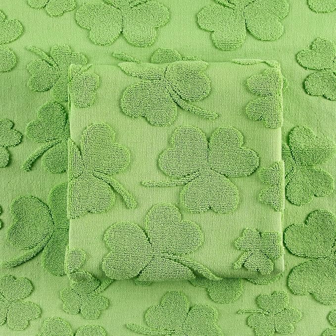 2 Pack St. Patrick's Day Hand Towels Green Clover Shamrocks Melody 100% Cotton Soft Absorbent Decorative Bathroom Towels Set for Kitchen Bath Pool Gym, 13.7'' x 29.5''
