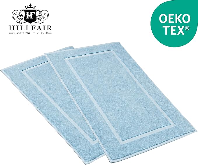 HILLFAIR-900 GSM-100% Ringspun Cotton Floor Towels mat- Hotel-Spa Tub-Shower Bathroom Floor mat Towels- 21 x 34 Inch- Terry Cotton Bath Mat, Machine Washable, Absorbent-2 Peice Towel Set- Ocean Blue