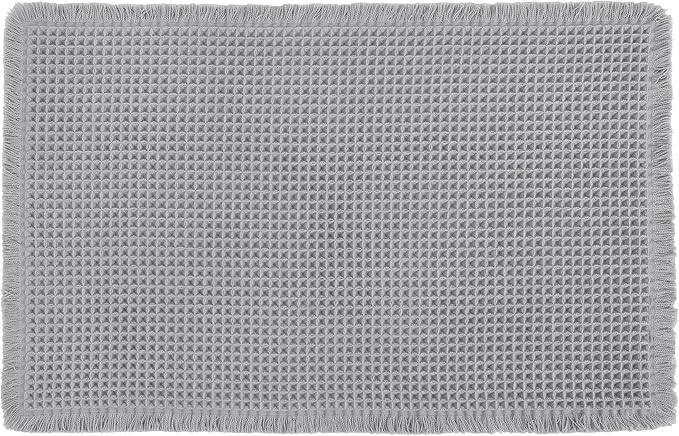 Hiasan Waffle Bath Mat, Super Absorbent Non Slip Bathroom Boho Rug with Tassels, Machine Washable Bath Mats for Bathroom, Ultra Soft Rubber Backed Rug, Grey, 24 x 60 Inches