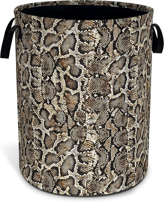 Faux Snakeskin Pattern Laundry Basket Oxford Cloth Python Laundry Hamper With Handle Foldable Portable Clothes Storage Basket 18.9 X 16.5 In Storage Bag For Laundry Room/Bathroom/Bedroom/Dormitories
