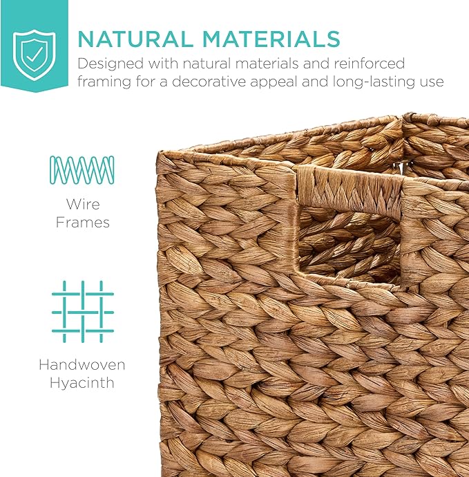 Best Choice Products 13x13in Pack of 5 Cube Storage Baskets, Water Hyacinth Multipurpose Collapsible Organizers, Handwoven Laundry Totes for Laundry, Living Room, Kids Room & Nursery - Chestnut