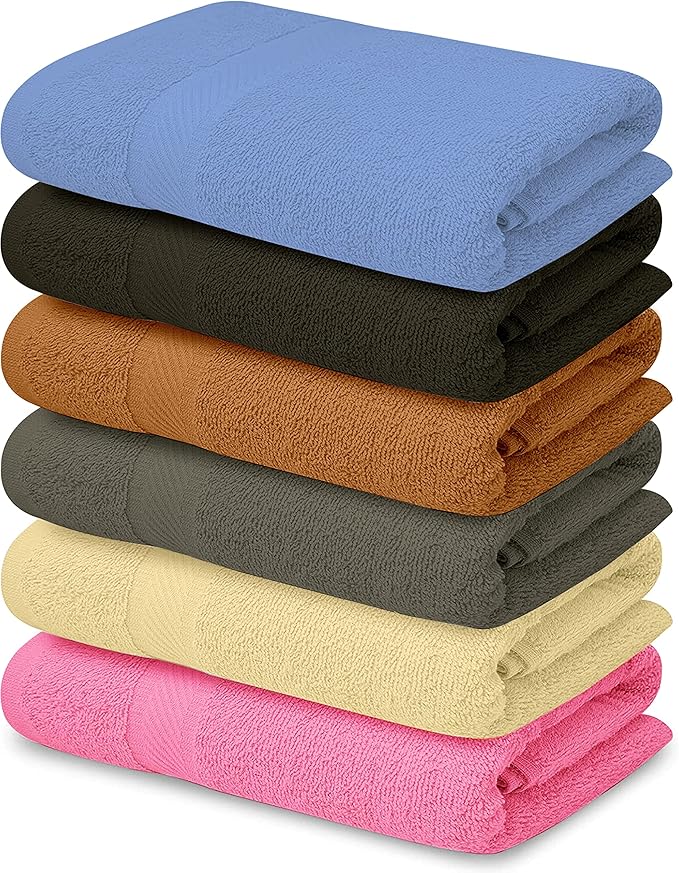 100% Cotton Bath Towels-27x54inch - 6 Pack Shower Towels - Light Weight, Ultra Absorbent Towels for Bathroom (Multi Color)