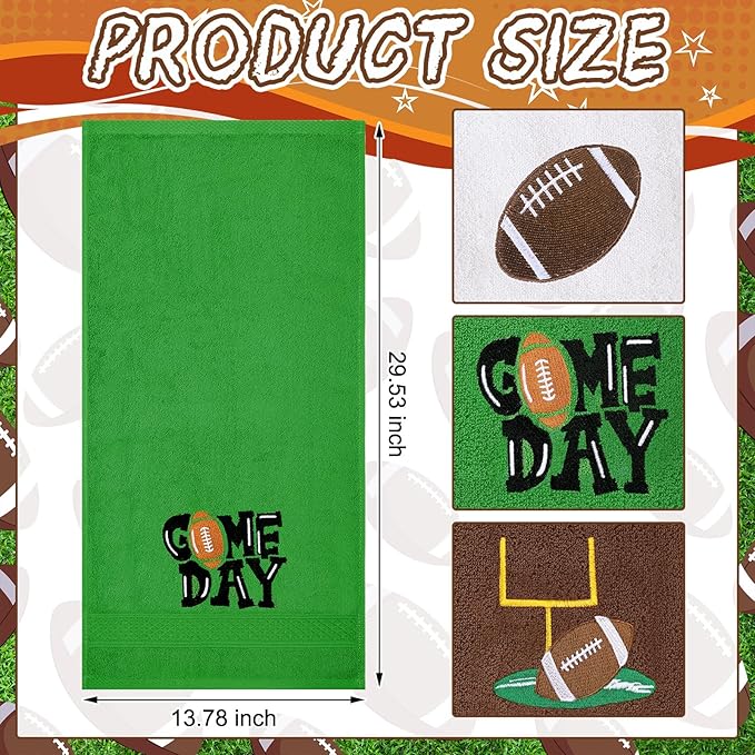 3 Pcs Football Hand Towels for Bathroom Embroidered Bathroom Towels Farmhouse Decorative 13.78 x 29.53 Inch Absorbent Soft Cotton for Kitchen Dish Fast Drying Decor