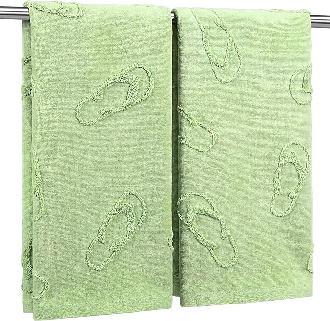 2 Pcs Flip Flops Hand Towels for Bathroom 100% Cotton Jacquard Weave Hand Towels Light Green Soft Absorbent for Spring Summer Home Bathroom Kitchen Decor, 29.5 x 13.8 Inch