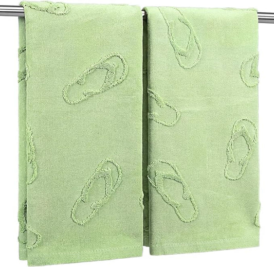 2 Pcs Flip Flops Hand Towels for Bathroom 100% Cotton Jacquard Weave Hand Towels Light Green Soft Absorbent for Spring Summer Home Bathroom Kitchen Decor, 29.5 x 13.8 Inch