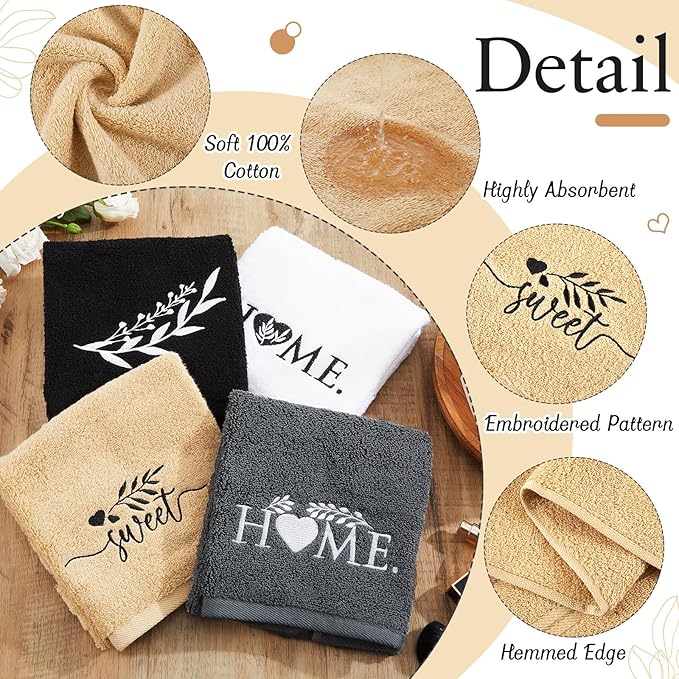 4 PCS Farmhouse Hand Towels Set 29" x 13" for Bathroom and Kitchen Rustic Embroidered Hand Towels Decorative Soft Absorbent Facecloth Set for Hostess Housewarming Gift