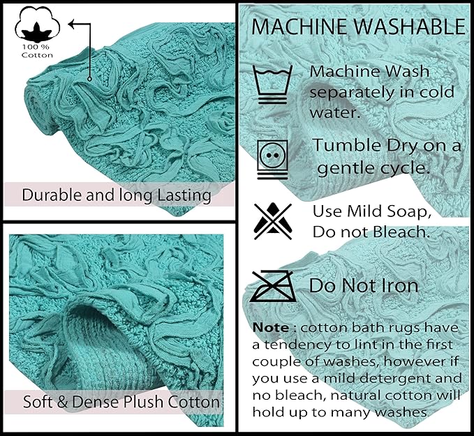 Home Weavers Bell Flower Collection 100% Cotton Tufted Bath Rugs, Extra Soft and Absorbent Bath Rugs, Non-Slip Bath Mats, Machine Washable, Bathroom Bath Mats for Floor, 17"x24" Rectangle, Turquoise