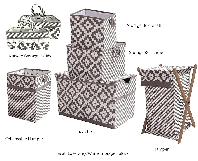 Bacati Love Grey Kids Storage (Hamper 14 x 14 x 19 inches)