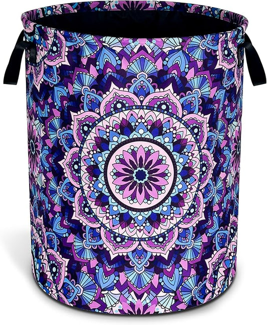 Mandala Laundry Basket Beautiful Flowers Foldable Oxford Cloth Funny Tote Bag Laundry Hamper Clothes Storage Bucket Organizer For Bathroom/Laundry Storage/Bedroom 17.7x13.7 Inch