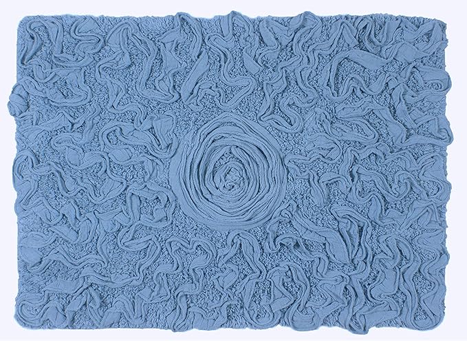 Home Weavers Bell Flower Collection 100% Cotton Tufted Bath Rugs, Extra Soft and Absorbent Bath Rugs, Non-Slip Bath Mats, Machine Washable, Bath Mats for Bathroom Floor, 17"x24" Rectangle, Sky Blue