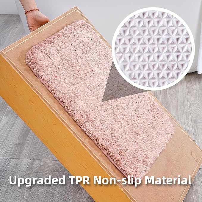 3 Pieces Luxury Bathroom Rug Set with U-Shaped Toilet Rug, Non-Slip Rubber Bottom, Thick Microfiber Fluffy Plush, Water Absorption, Quick Dry, Ultra Soft, Bath Mats for Bathroom, Tub(Coral)