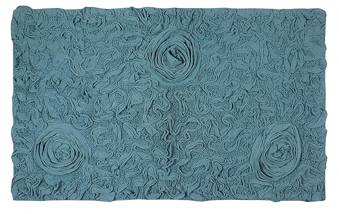 Home Weavers Bell Flower Collection 100% Cotton Tufted Bath Rugs, Extra Soft and Absorbent Bath Rugs, Non-Slip Bath Mats, Machine Washable, Bath Mats for Bathroom Floor, 24"x40" Rectangle, Blue
