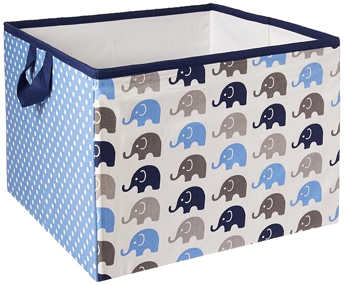 Bacati - Large Storage Tote Elephants Blue/Grey 14 x 14 x 10 inches