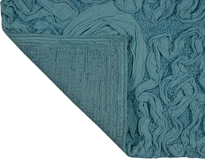 Home Weavers Bell Flower Toilet Lid Cover – 18"x18", 100% Cotton Tufted, Soft & Absorbent, Non-Slip, Machine Washable Bathroom Seat Cover, Blue