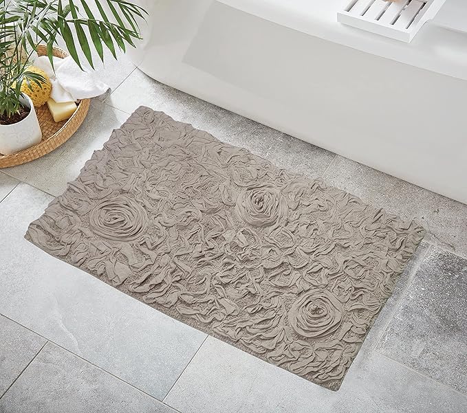 Home Weavers Bell Flower Collection 100% Cotton Tufted Bath Rugs, Extra Soft and Absorbent Bath Rugs, Non-Slip Bath Mats, Machine Washable, Bath Mats for Bathroom Floor, 24"x40" Rectangle, Linen