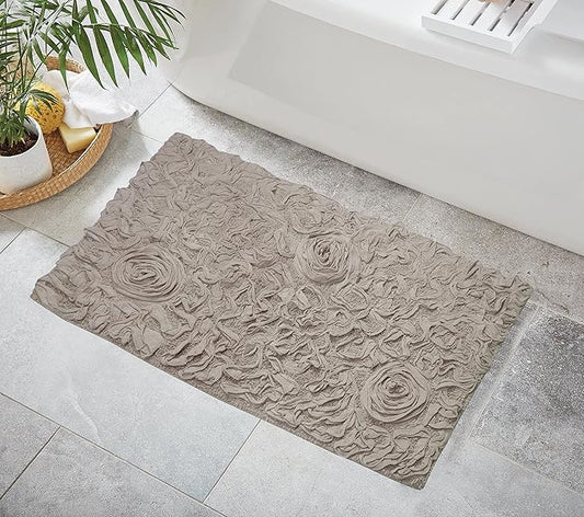 Home Weavers Bell Flower Collection 100% Cotton Tufted Bath Rugs, Extra Soft and Absorbent Bath Rugs, Non-Slip Bath Mats, Machine Washable, Bath Mats for Bathroom Floor, 24"x40" Rectangle, Linen