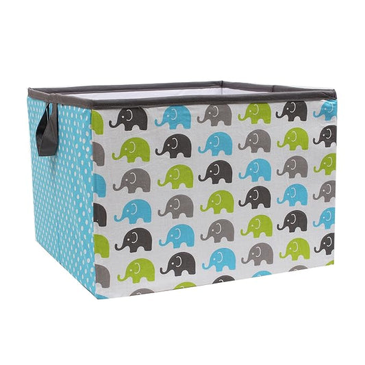 Bacati - Large Storage Tote Elephants Aqua/Lime/Grey 14 x 14 x 10 inches