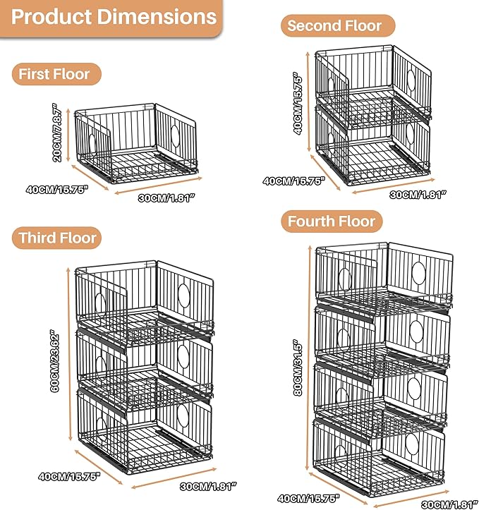 Metal Drawer Organizer for Closet with Sliding Rail, Metal Bbasket Storage Drawers for Wardrobe, Stackable Wire Bins for Clothing and Accessories-Black-4-Pack