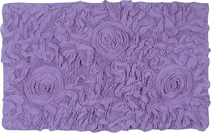 Home Weavers Bell Flower Collection 100% Cotton Tufted Bath Rugs, Extra Soft and Absorbent Bath Rugs, Non-Slip Bath Mats, Machine Washable, Bath Mats for Bathroom Floor, 21"x34" Rectangle, Purple
