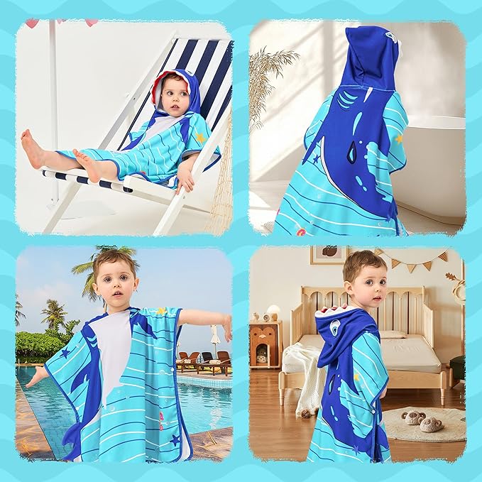 LOLANTA Hooded Towel for Kids Lightweight Swim Poncho Bath Pool Beach Toddler Towels Shark Towel Baby Gifts (Shark, 1-3T)