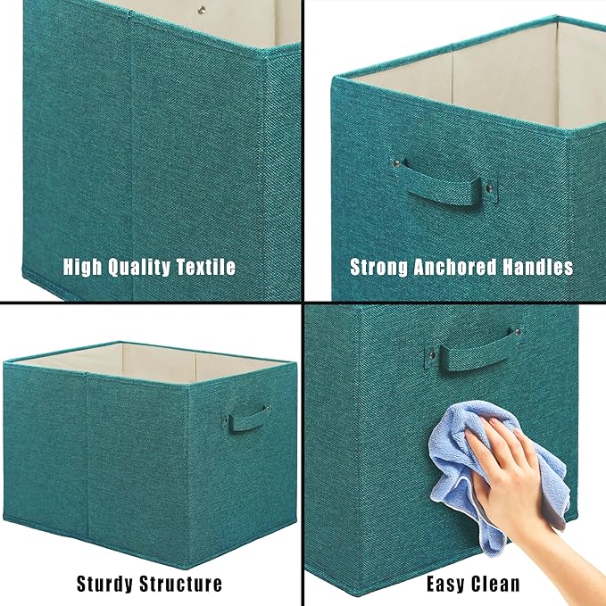 Simple Houseware 15 x 13 Inch Collapsible Fabric Storage Bin with Handles, 2 Pack, Turquoise
