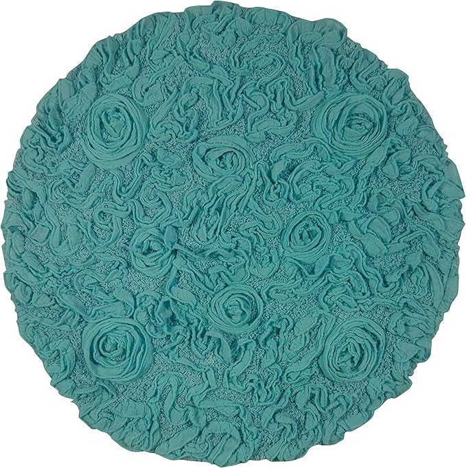 Home Weavers Bell Flower Collection 100% Cotton Tufted Bath Rugs, Extra Soft and Absorbent Bath Rugs, Non-Slip Bath Mats, Machine Washable, Bath Mats for Bathroom Floor and Tub, 30" Round, Turquoise