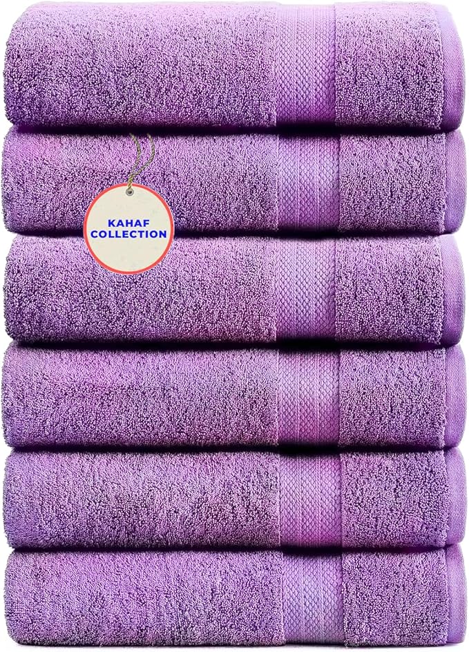 100% Cotton Bath Towels, 24x48 Pack of 6 Towels, Quick Dry, Highly Absorbent, Soft Feel Towel, Gym, Spa, Bathroom, Shower, Pool, Luxury Soft Towels (Light Purple, 24x48-6 Pack)