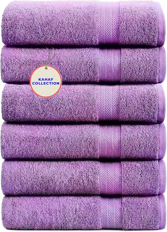 100% Cotton Bath Towels, 24x48 Pack of 6 Towels, Quick Dry, Highly Absorbent, Soft Feel Towel, Gym, Spa, Bathroom, Shower, Pool, Luxury Soft Towels (Light Purple, 24x48-6 Pack)