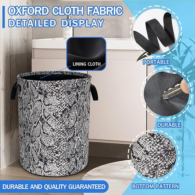 Snake Skin Print Pattern Laundry Basket Oxford Cloth Animal Laundry Hamper With Handle Foldable Portable Clothes Storage Basket 18.9 X 16.5 In Storage Bag For Laundry Room/Bathroom/Bedroom/Dormitories