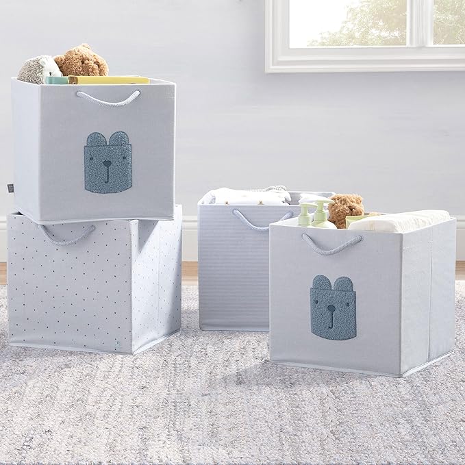 Delta Children Gap babyGap 4-Pack Brannan Bear Fabric Storage Bins with Handles, Blue