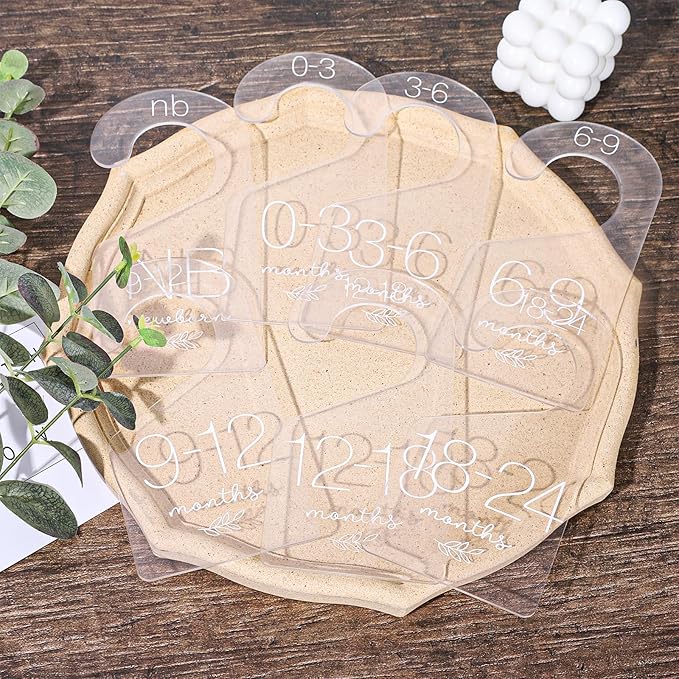 Whaline 7Pcs Baby Closet Size Dividers Clear Acrylic Infant Clothes Hanger Separators Newborn to 24 Month Thicken Wardrobe Hanger Organizers for Home Nursery Baby Clothing, 3.5 x 7Inch