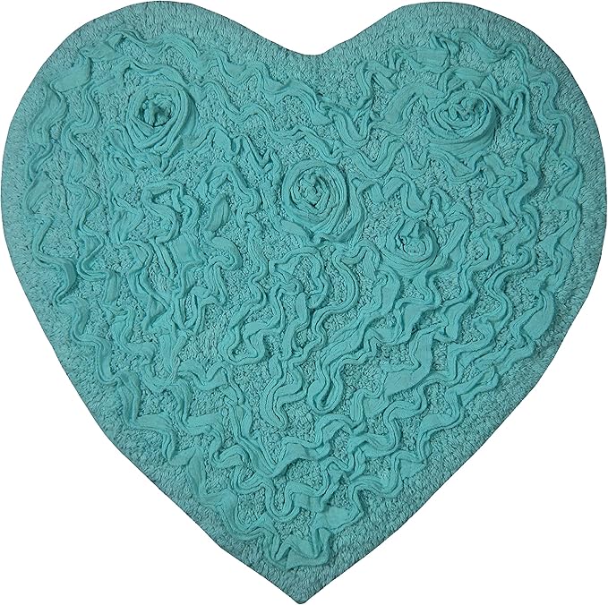 Home Weavers Bell Flower Collection 100% Cotton Tufted Bath Rugs, Extra Soft and Absorbent Bath Rugs, Non-Slip Bath Mats, Machine Washable, Bath Mats for Bathroom Floor, 25"x25" Heart, Turquoise